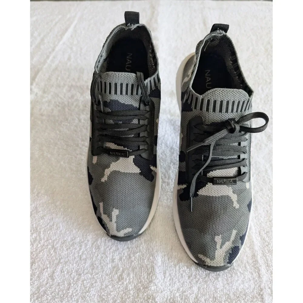 Nautica Gray Camo Knit Sneakers Sock Lace Up Athletic Shoes Men's 9.5